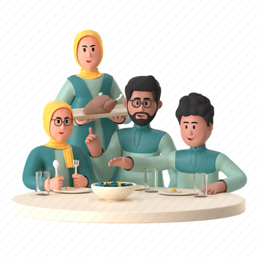 Family feast, celebrating, breakfast, eat, food, happy ramadan, ramadan 3D illustration - Download on Iconfinder