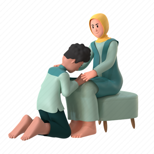 Forgiveness, mother, son, forgive each other, family, happy ramadan, ramadan 3D illustration - Download on Iconfinder