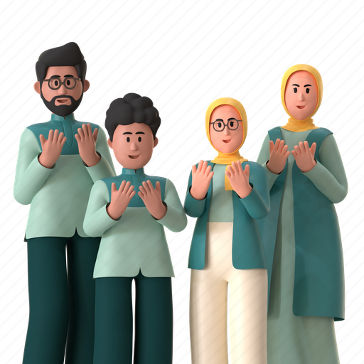 Pray together, praying, prayer, greeting, family, happy ramadan, ramadan 3D illustration - Download on Iconfinder