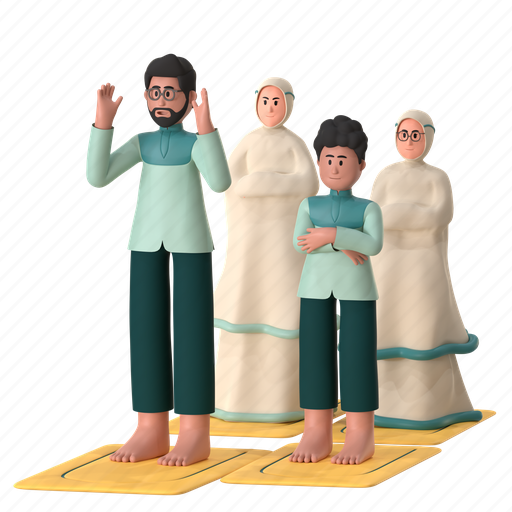 Shalat jamaah, congregational prayer, pray, praying, together, happy ramadan, ramadan 3D illustration - Download on Iconfinder