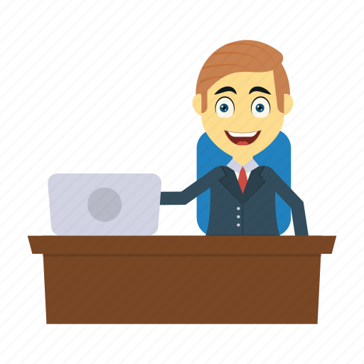 Employee, happy, laptop, office, working icon - Download on Iconfinder