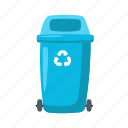 utilization, garbage, truck, trash, can, flat, recycling, waste, bin
