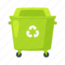 green, garbage, truck, trash, can, flat, recycling, waste, bin