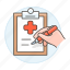 care, case, clipboard, cross, hand, health, hospital, information, patient, pen, record, red, report 