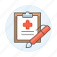 care, case, clipboard, cross, health, hospital, information, patient, pen, record, red, report 