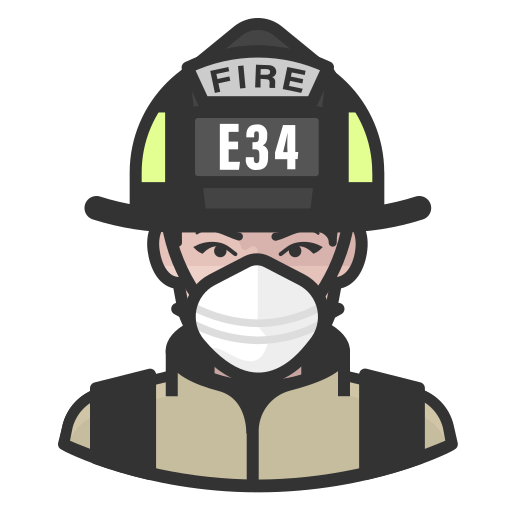 Coronavirus, female, firefighter, n-95 mask, white icon - Free download