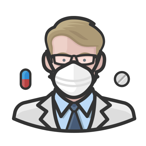 Coronavirus, male, n-95 mask, pharmacist, white icon - Free download