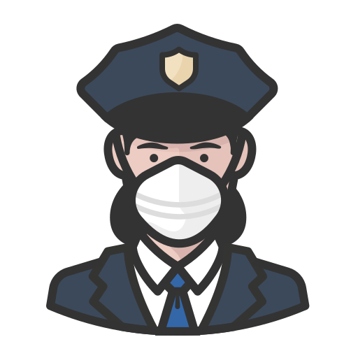 Coronavirus, female, n-95 mask, police, white icon - Free download