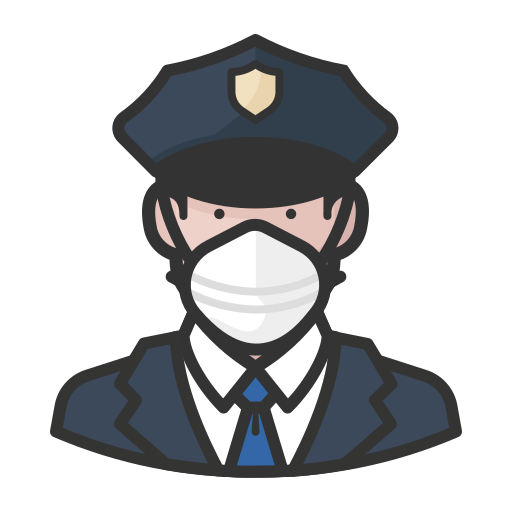 Coronavirus, male, n-95 mask, police, white icon - Free download