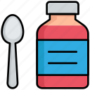 healthcare, syrup, bottle, medicine, spoon