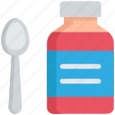 healthcare, syrup, bottle, medicine, spoon