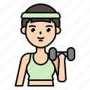 avatar, woman, exercise, gym, trainer, dumbbell, fitness