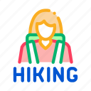 extreme, hiking, items, linear, signs, tourism, woman
