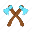 axe, cartoon, crossed, equipment, tool, weapon, wood 