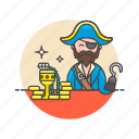 history, pirate, gold, man, outlaw, hat, hook 