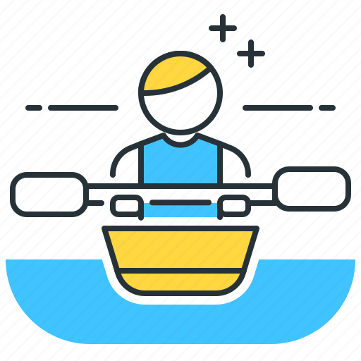 Kayaking, man, paddle, river, slopes icon - Download on Iconfinder