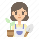 gardener, farmer, woman, avatar, agriculture, shovel, seedling, gardening 