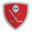 club, hockey, puck, red, shield 