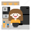 interior, kitchen, cook, refrigerator, oven, microwave, woman 