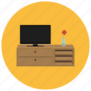 cabinet, flower, home, table, television, entertainment, flat screen
