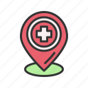 hospital location, check in, pin, location, place mark, marker, navigation, gps