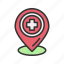 hospital location, check in, pin, location, place mark, marker, navigation, gps 