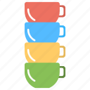 colorful cups, kitchen utensil, line of cups, tea set, teacups