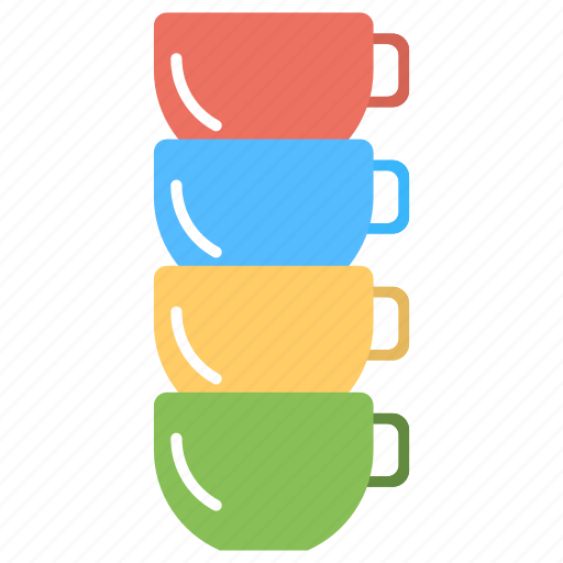 Colorful cups, kitchen utensil, line of cups, tea set, teacups icon - Download on Iconfinder