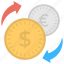coins, currency exchange, dollars, euros, foreign currency 