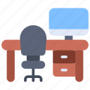 workplace, desk, worktable, furniture, computer, studio