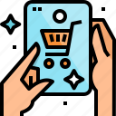 shopping, online, device, hand, basket