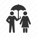 couple, gentleman, insurance, protection, rain, safety, umbrella