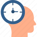 clock, face, head, mental, mind, planning, process, time, icon