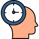 clock, face, head, mental, mind, planning, process, time, icon