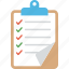 checklist, clipboard, paper, paperboard, task list 