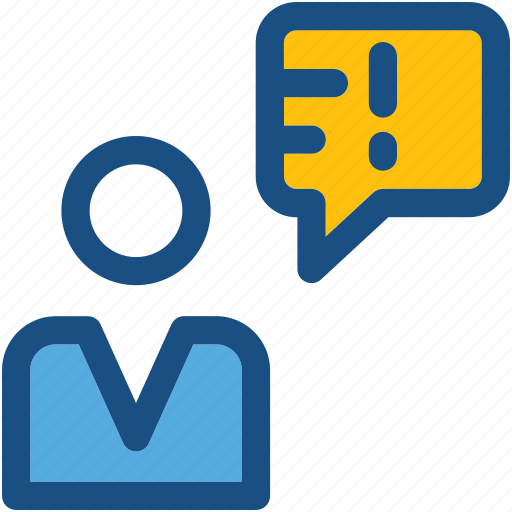 Chat error, exclamation mark, man, speech bubble, user icon - Download on Iconfinder