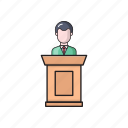 conference, podium, presentation, speech, user