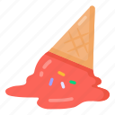 cone ice cream, ice cream, sweet, melted ice cream, ice cream spill