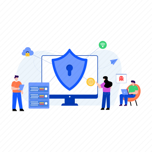 Cybersecurity, security network, protected network, server security, secure access illustration - Download on Iconfinder