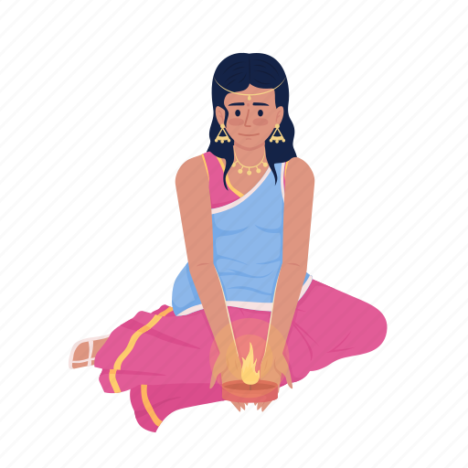 Young girl, diwali candle, indian holidays, indian culture illustration - Download on Iconfinder