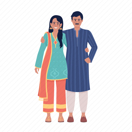 Happy couple, indian attire, indian holidays, indian culture illustration - Download on Iconfinder