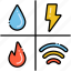 utilities, power, electronic, house, wifi, fire, water 