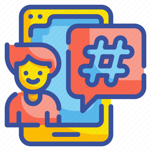 Cellphone, hashtag, media, mobile, social, technology, word icon - Download on Iconfinder