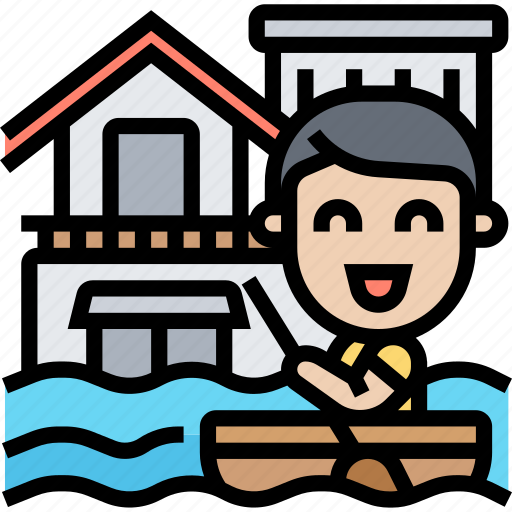 Flood, house, boat, canal, kayaking icon - Download on Iconfinder
