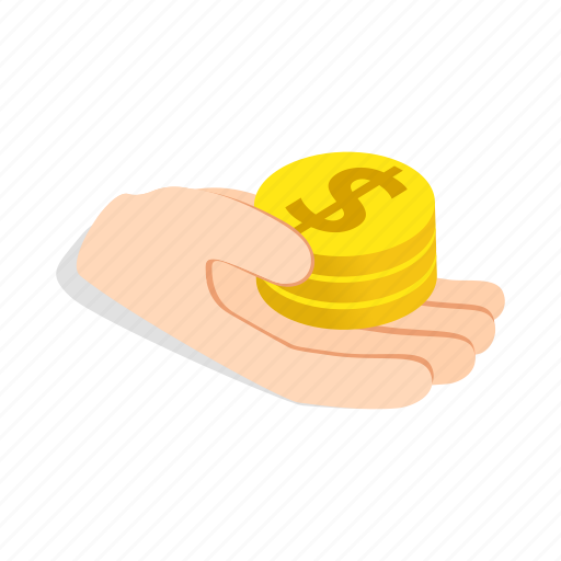 Coins, finance, hand, holding, isometric, money, purse icon - Download on Iconfinder
