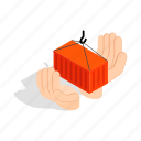 cargo, container, freight, hands, holding, isometric, logistic