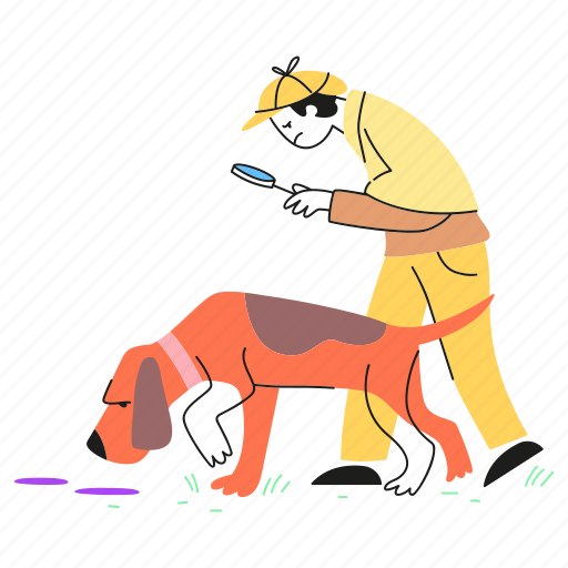 Searching, dog, detective, search illustration - Download on Iconfinder