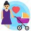 motherhood, mother love, mother affection, mother care, baby stroller 