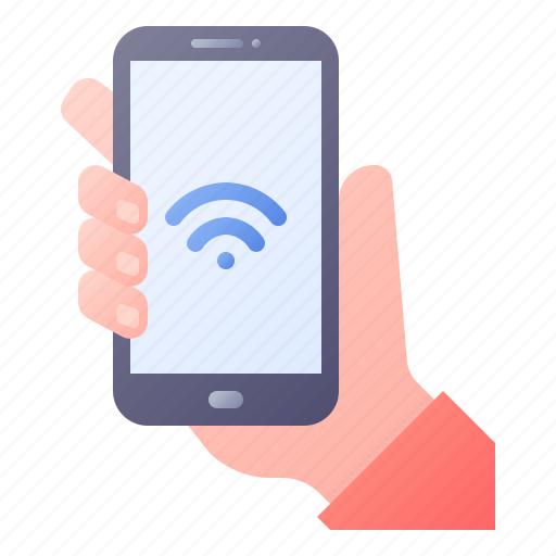 Hand, on, smartphone, mobile, wifi, connection icon - Download on Iconfinder
