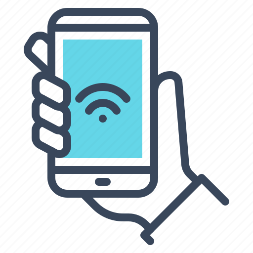 Hand, on, smartphone, mobile, wifi, connection icon - Download on Iconfinder